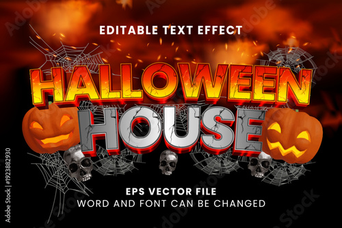 Halloween house 3d editable vector text effect
