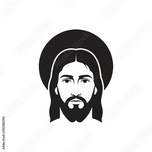 Iconic Portrait of Jesus Christ with Halo.