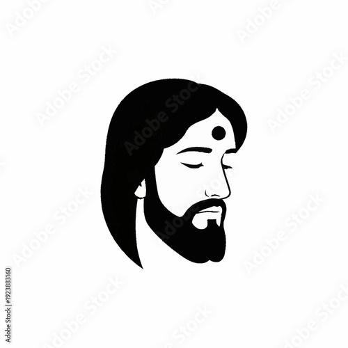 Stylized illustration of a serene religious figures face.