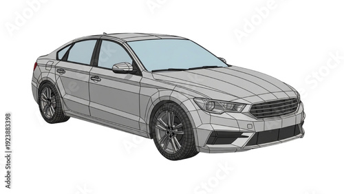 Detailed vehicle autocad blueprint of a modern sedan car model illustration