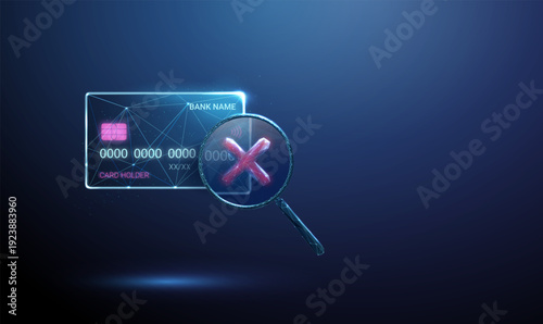 bank card and magnifying glass with red cross icon inside1