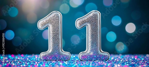 Vibrant Silver Number 11 Shines Brightly on a Turquoise Background for a Special Celebration Event
