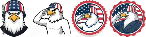 Patriotic Bald Eagle in American Flag Helmet Saluting