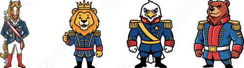 Cartoon Animal Characters in Regal Military Uniforms