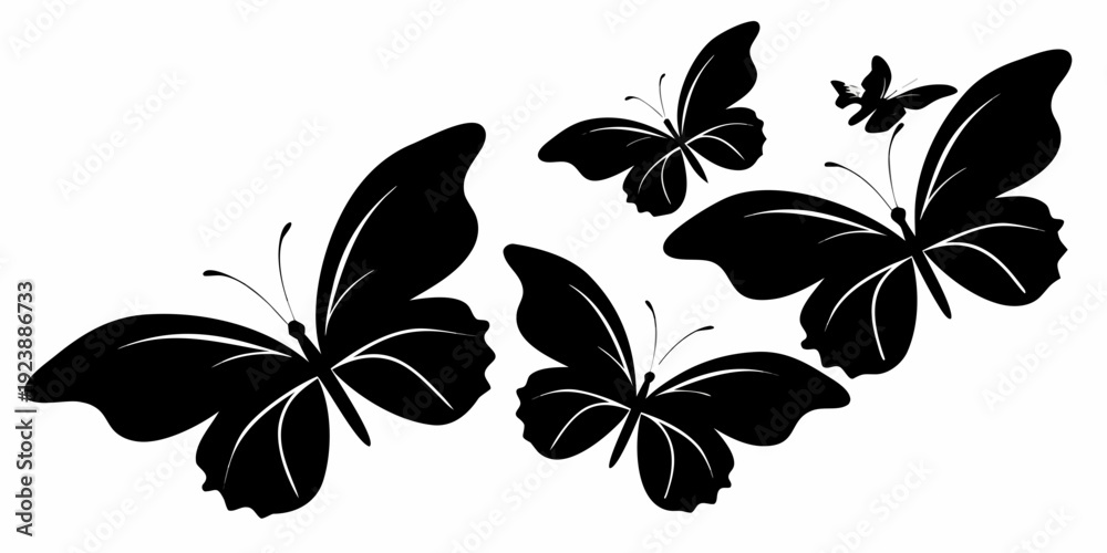 Obraz premium Swarm of Flying Butterfly Silhouettes Vector Graphic - Elegant Nature Flight Clipart