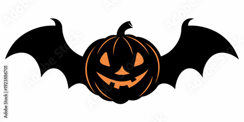 Halloween Flying Bat Pumpkin Jack O' Lantern Vector Illustration