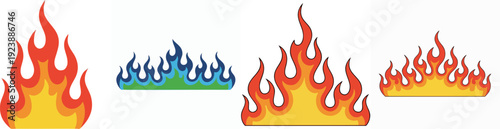 Collection of Stylized Fire Flames and Blue Fire Illustrations