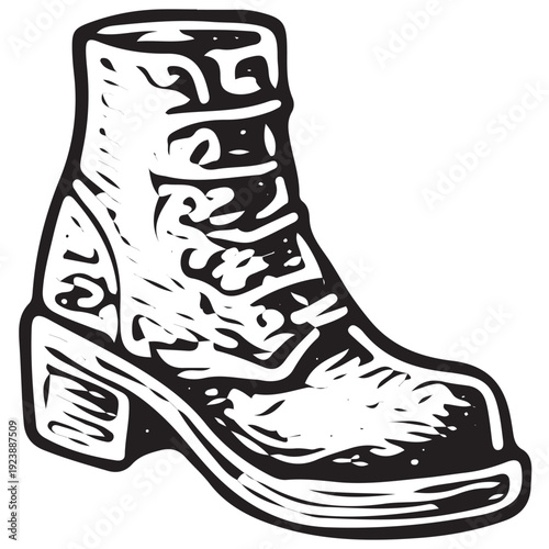 Hand Drawn Combat Boot Lace Up Vintage Illustration