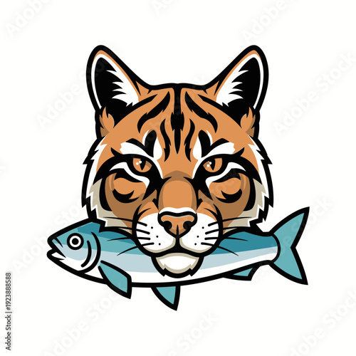 Lynx Cat with Fish in Mouth, Wild Animal Hunter, Predator Catching Prey, Nature Wildlife
