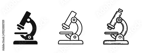 Microscope Icon Set. Scientific Research, Laboratory, and Biology Equipment Symbols.