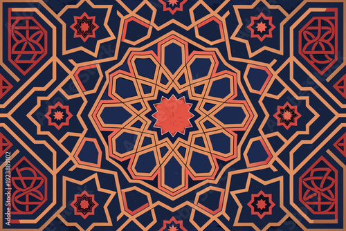Featuring Middle Eastern Geometric Bold Crimson Stunning Professional Photo