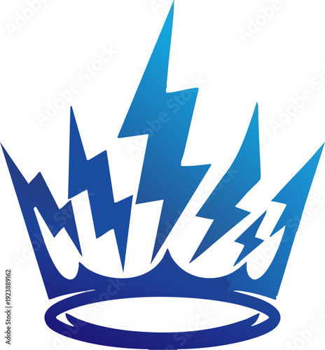 Powerful Blue Crown Logo with Electric Lightning Bolts