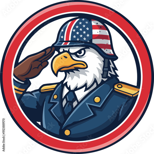 Patriotic Eagle General Saluting in Military Uniform Illustration