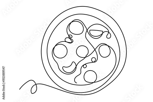 Line Art Abstract Pizza Contour Drawn.  Pasty Italian Food. Fresh meal Pizza Snack Silhouette Ink Line Drawing. 