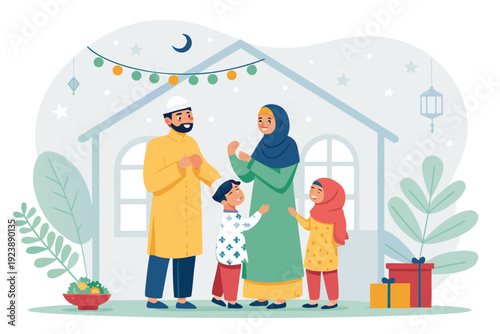 Muslim Parents And Children Traditional Clothe Professional Photo Suitable for Design