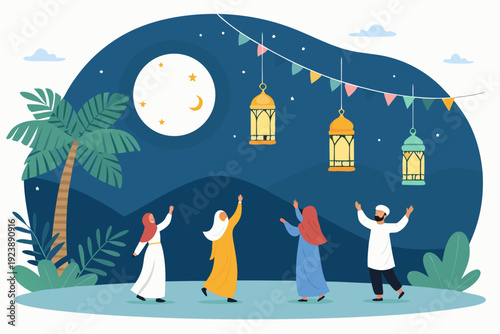 Crisp Ramadan Ending And Eid Celebration Lanterns And Creative Visual
