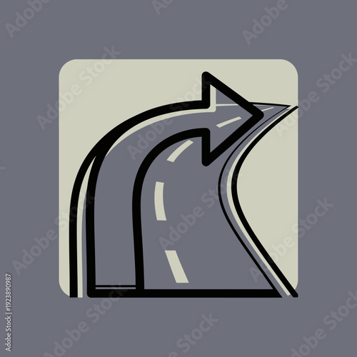Road curving sharply to the right with arrow indicating direction, symbolizing choice and path
