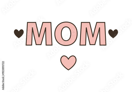 Palabra mom en letras rosas con corazones decorativos