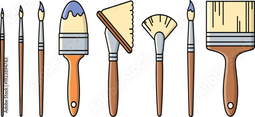 Paint Brush Collection with Different Artistic Bristle Shapes for Watercolor Acrylic and Oil Painting Art Supplies Flat Vector Illustration Set Police Stop