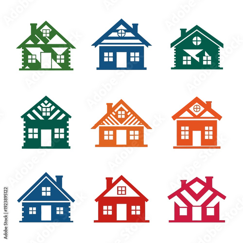 Set of Colorful House Icons: Real Estate, Homeownership, and Property Concepts