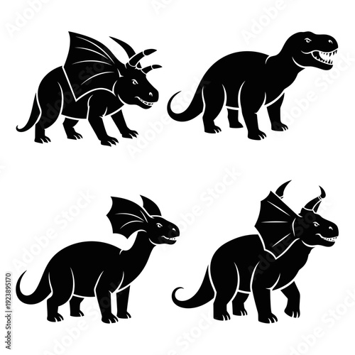 Set of Dinosaur Silhouettes: Triceratops, Tyrannosaurus Rex, and Others