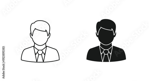 A professional businessman avatar icon shown in outline and solid style for user profile design