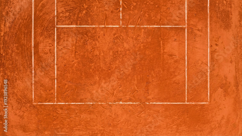Orange clay tennis court surface texture with white line