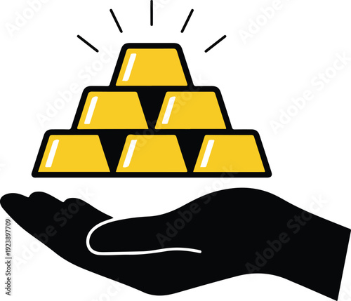 A hand holding a stack of gold bars