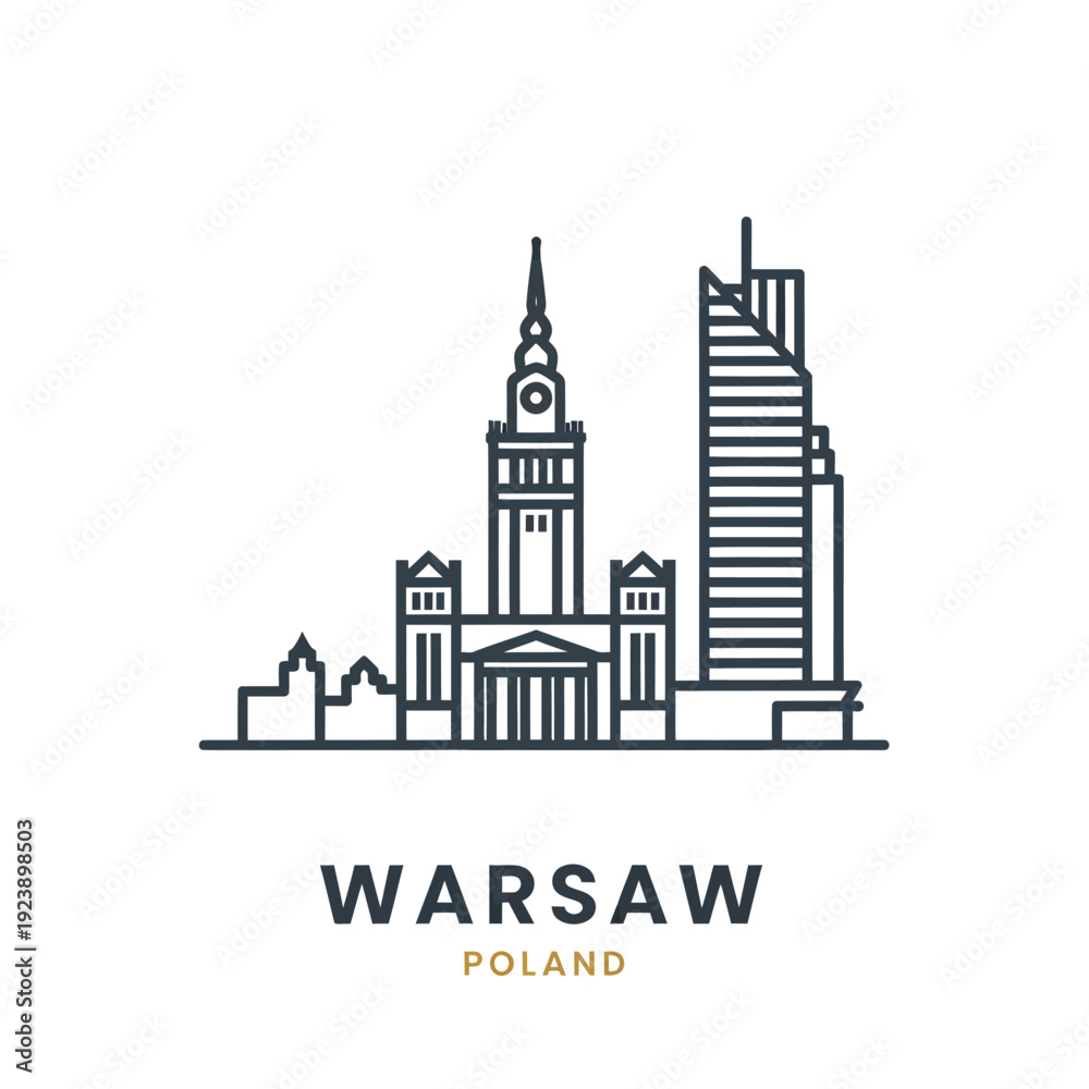 Obraz premium Iconic Warsaw City Skyline with historic and modern buildings