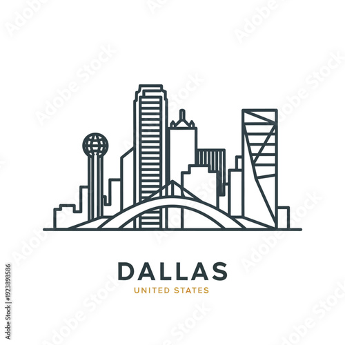 Stylized Dallas Skyline Illustration with Iconic Buildings