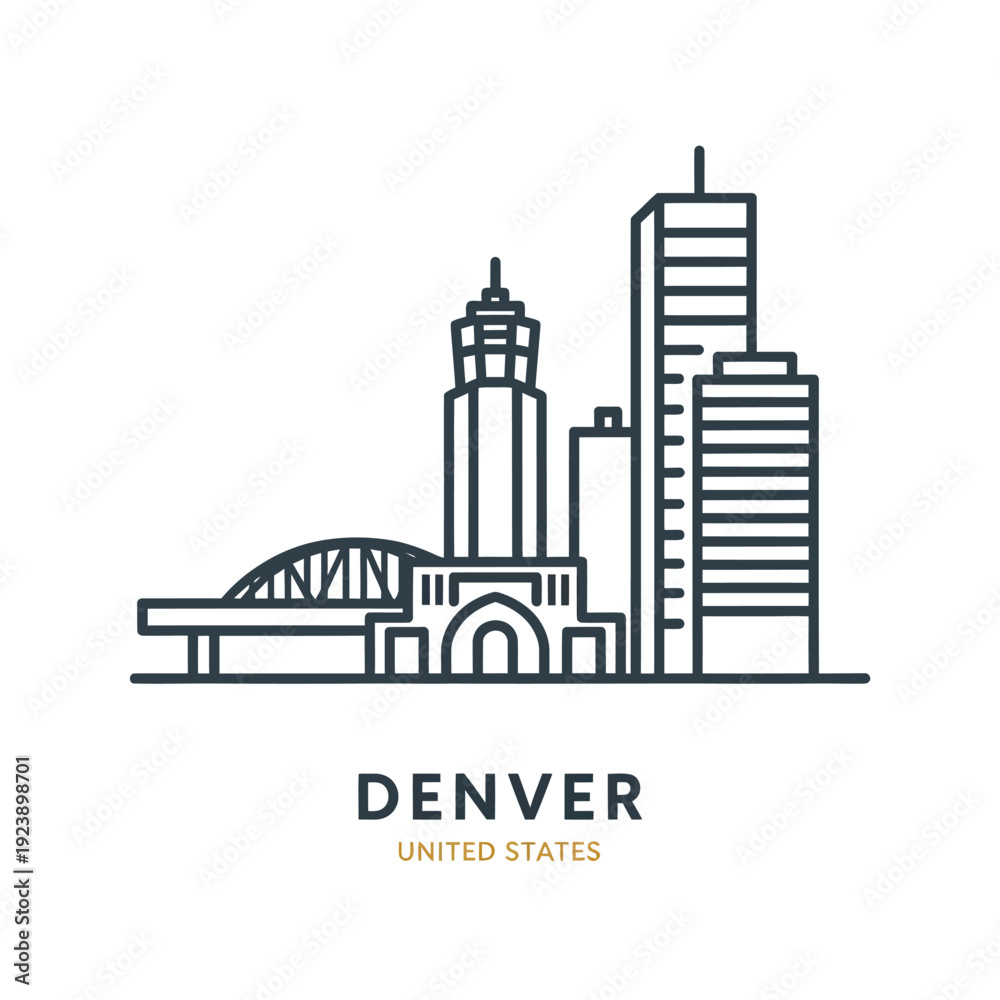 Fototapeta premium Stylized Line Art of Denver Skyline with Iconic Buildings