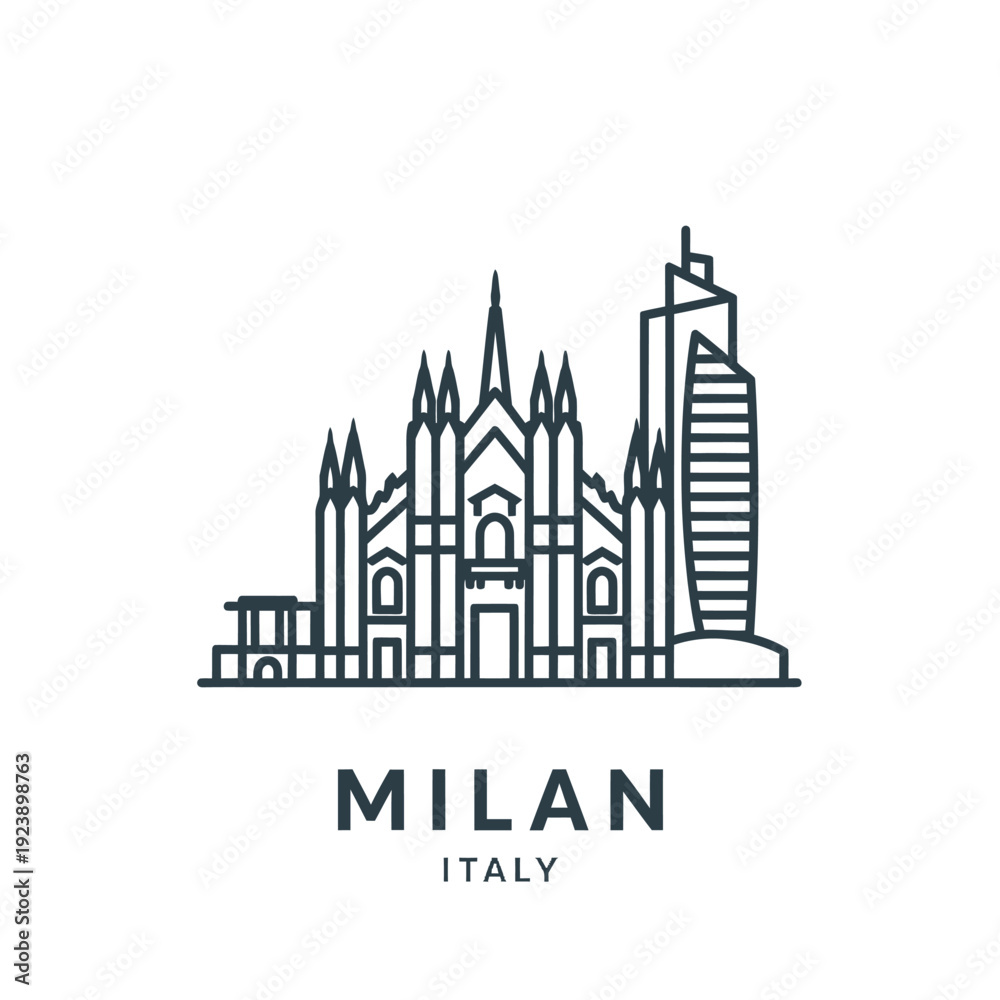 Fototapeta premium Stylized Line Drawing of Milan Landmark with Modern Tower