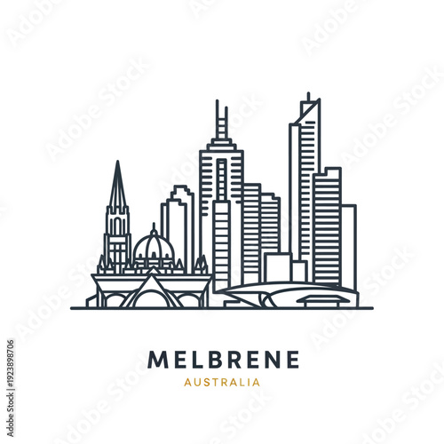 Melbourne Skyline Illustration with Iconic Buildings in Australia