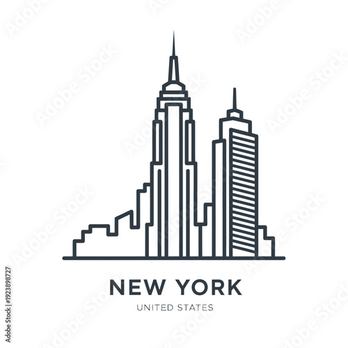 Stylized Line Art of New York City Skyline with Tall Skyscrapers