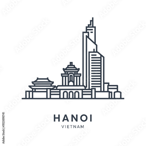 Minimalist Illustration of Hanoi Skyline with Tower and Pagoda
