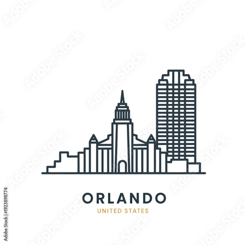 Stylized Orlando Skyline Illustration with Tall Buildings