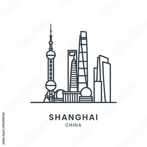 Minimalist Line Drawing of Shanghai Skyline China