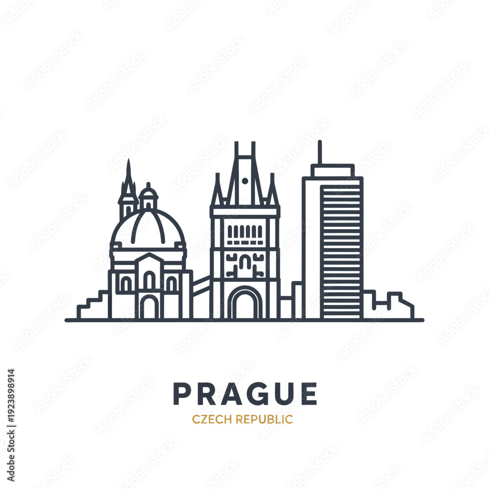 Fototapeta premium Sketched Prague Skyline with Historic and Modern Architecture