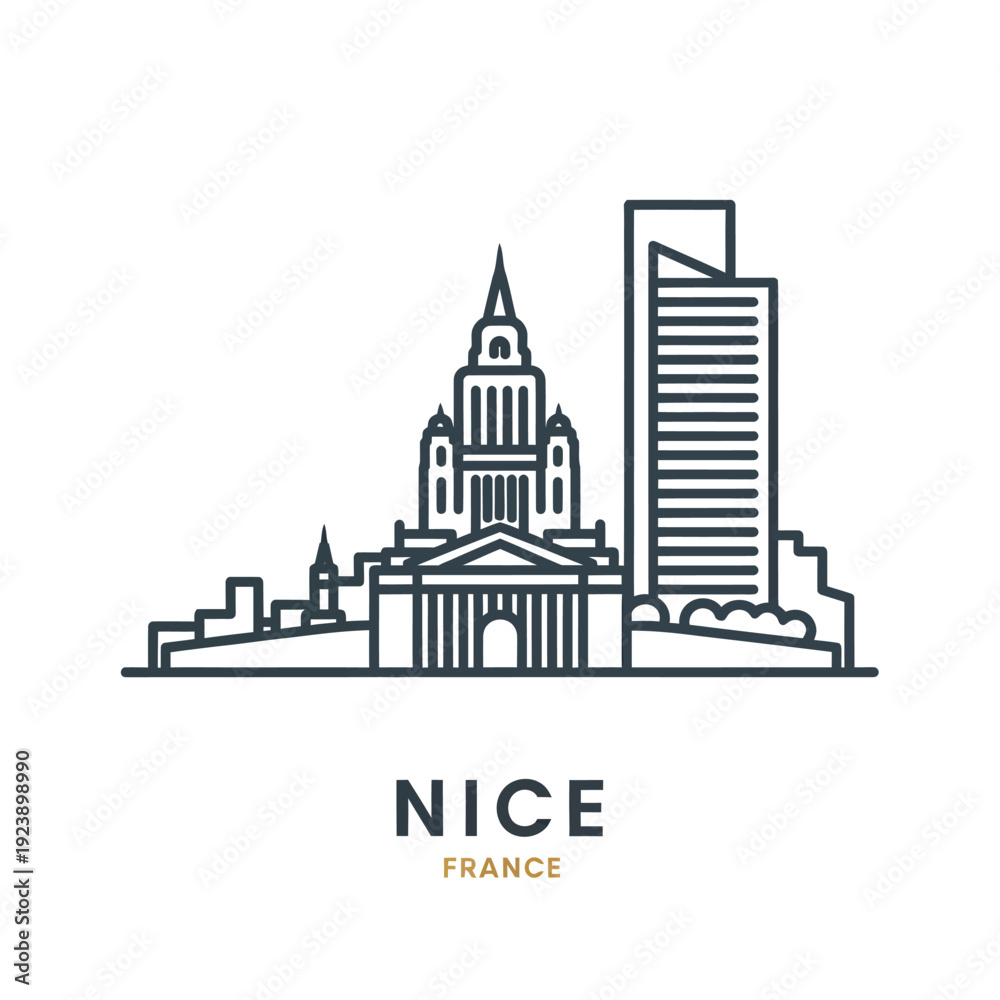 Fototapeta premium Stylized Line Art of City Skyline Featuring Iconic Structures