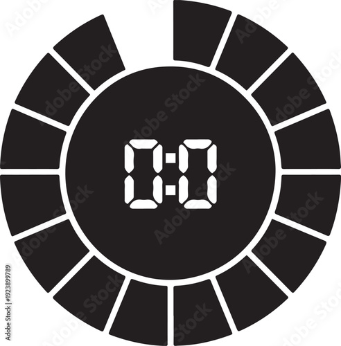 A black and white graphic of a timer