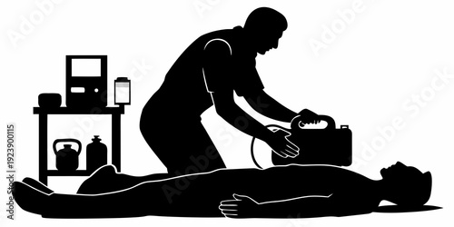 Emergency Medical Resuscitation and Defibrillator Use Silhouette