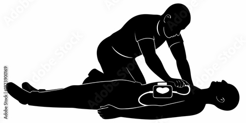 First Aid CPR and AED Lifesaving Medical Silhouette
