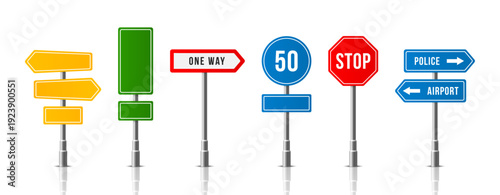 Street road sign location drive composition. Urban navigation symbol concept.