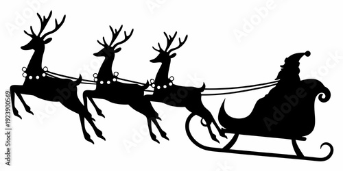 Santa Claus Sleigh with Reindeer Silhouette – Festive Christmas Vector Clipart