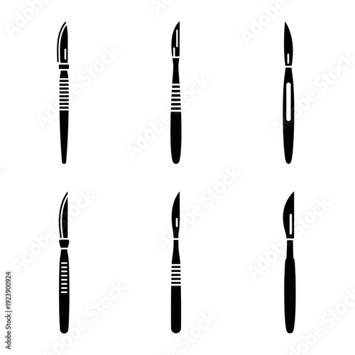 Set of Scalpel Icons, Surgical Instruments, Medical Tools, Vector Illustration
