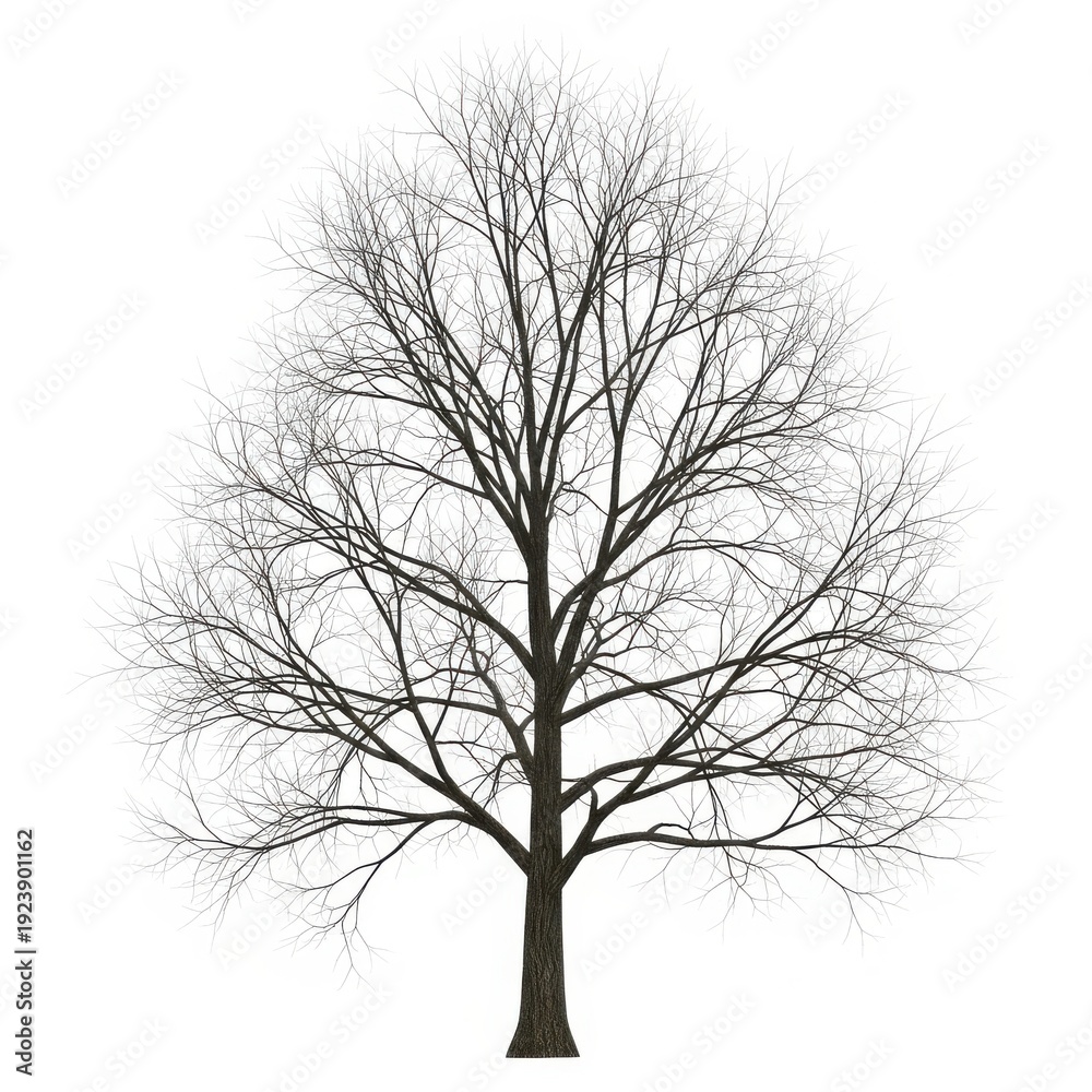 Obraz premium A detailed black and white illustration of a tall, mature tree with a thick trunk and many branches.