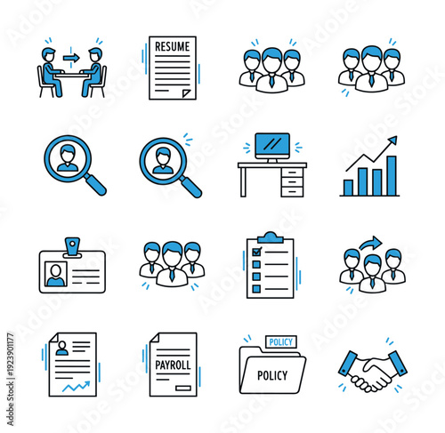 Collection of business and human resources icons in a grid layout