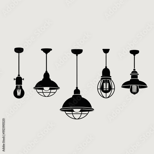 Set of vintage industrial pendant lights, retro ceiling lamps, loft style lighting
