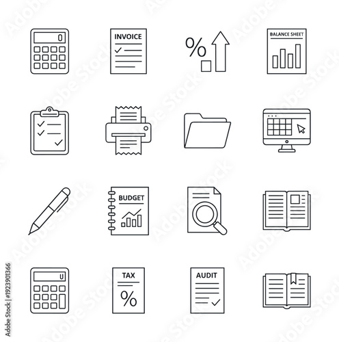 Collection of business and finance icons for accounting and financial planning