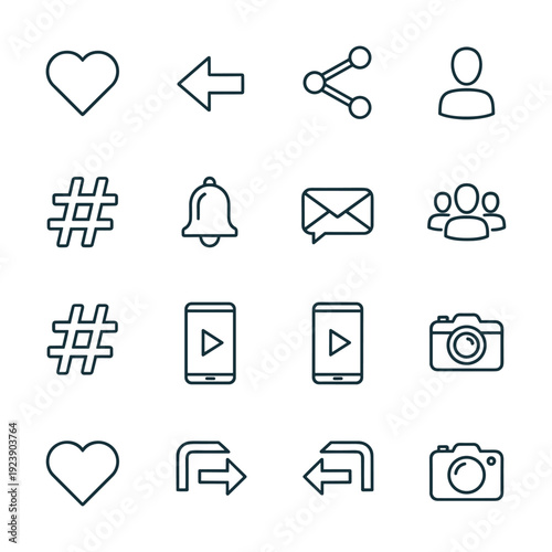 Collection of social media icons and symbols for digital communication and engagement